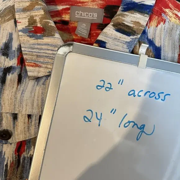 Chicos Jacket LARGE Multicolor Ikat Print Button Front Linen Blend Boho 22x24 - Picture 9 of 9